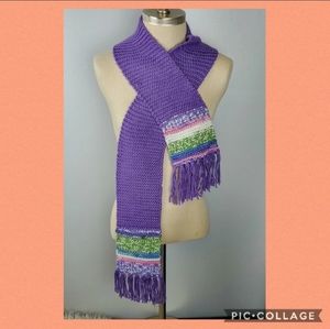 Womens Handmade Crocheted Knitted Scarf Long Purple Blue Pink Green White